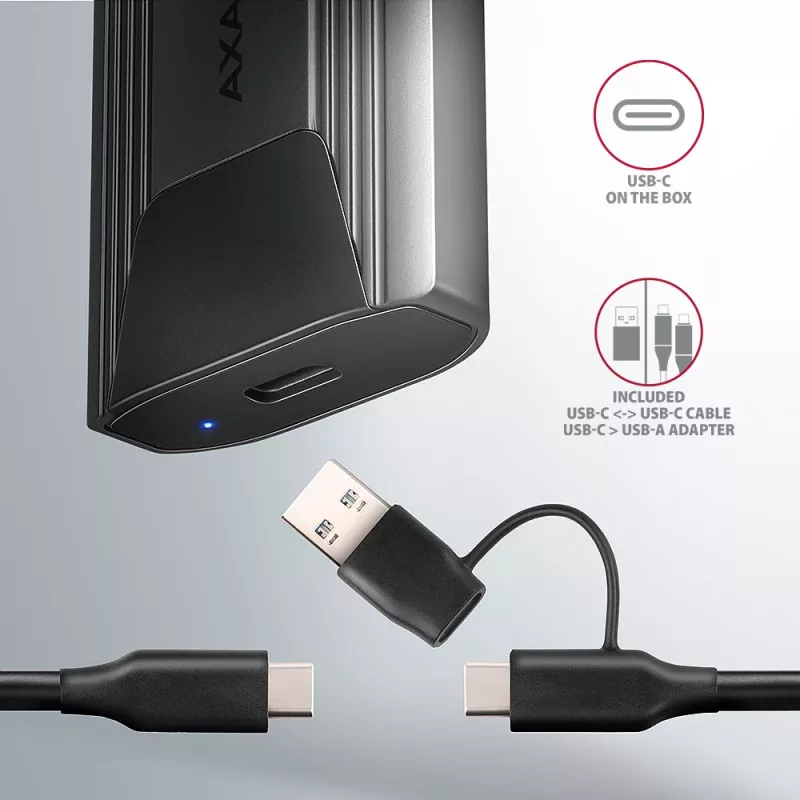 Axagon EEM2-GTS2 Zewnętrzna metalowa obudowa USB-C 10Gbps na dyski M.2 NVMe i SATA. Bezśrubowa