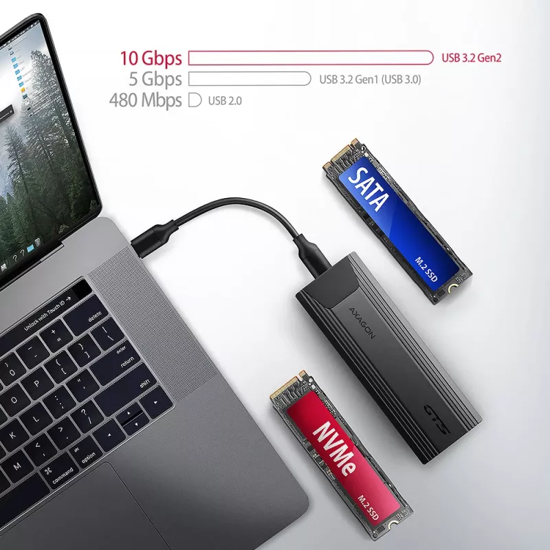 Axagon EEM2-GTS2 Zewnętrzna metalowa obudowa USB-C 10Gbps na dyski M.2 NVMe i SATA. Bezśrubowa