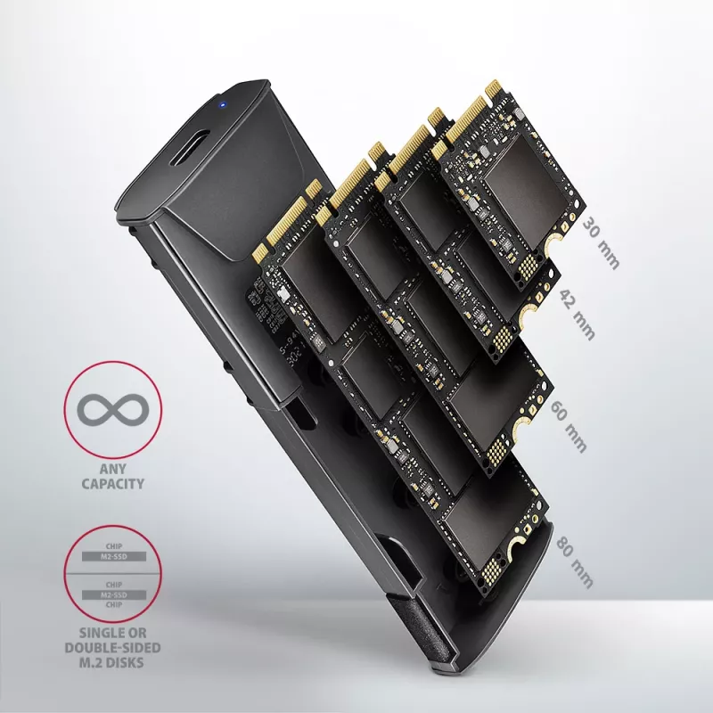 Axagon EEM2-GTS2 Zewnętrzna metalowa obudowa USB-C 10Gbps na dyski M.2 NVMe i SATA. Bezśrubowa