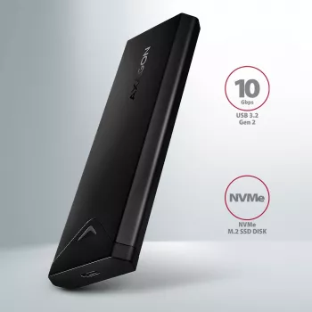 Axagon EEM2-UB2 Zewnętrzna metalowa obudowa USB-C 10Gbps dla dysków M.2 NVMe SSD. Czarna