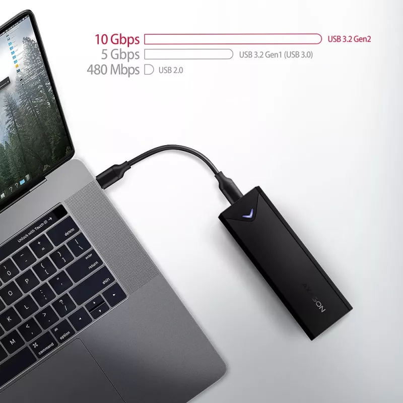 Axagon EEM2-UB2 Zewnętrzna metalowa obudowa USB-C 10Gbps dla dysków M.2 NVMe SSD. Czarna