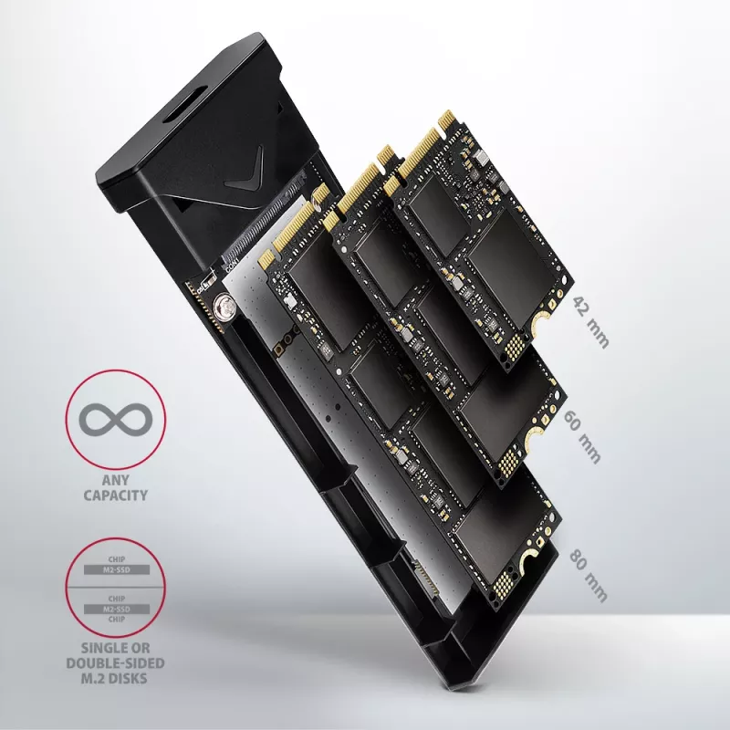 Axagon EEM2-UB2 Zewnętrzna metalowa obudowa USB-C 10Gbps dla dysków M.2 NVMe SSD. Czarna