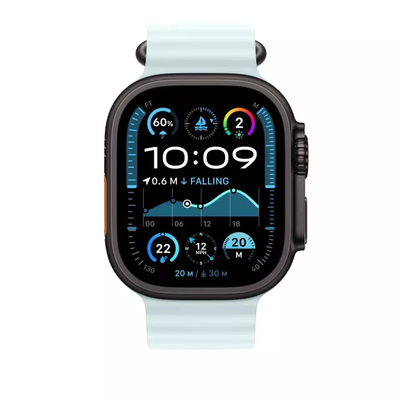 Przedłużka paska Apple 49 mm Ice niebieski Ocean Band – wykończenie z czarnego tytanu
