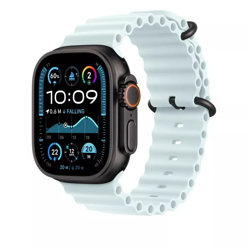 Przedłużka paska Apple 49 mm Ice niebieski Ocean Band – wykończenie z czarnego tytanu