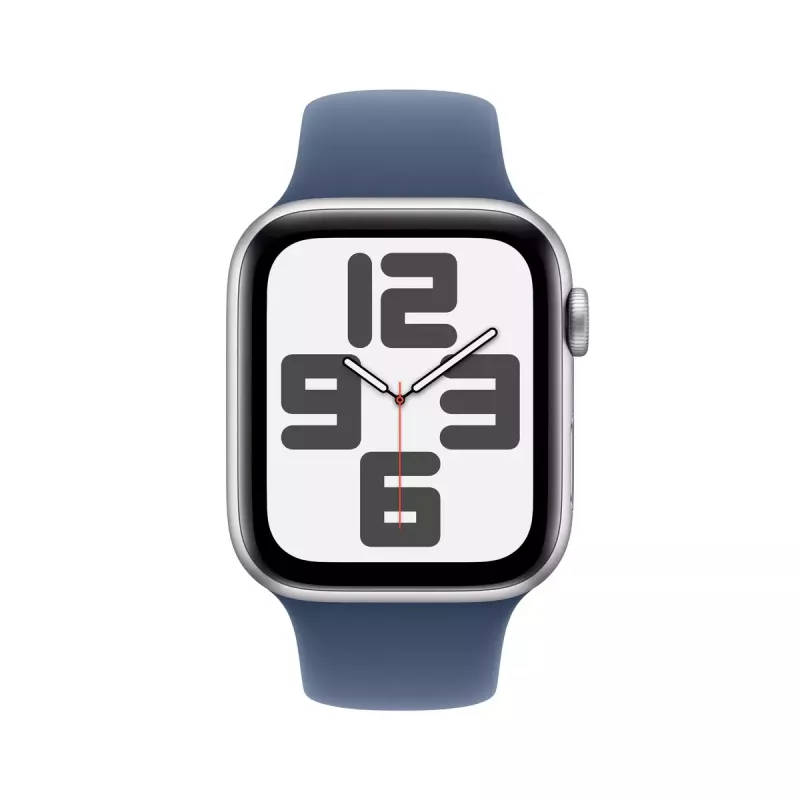 Smartwatch Apple Watch SE GPS 44 mm srebrna aluminiowa koperta dżinsowy pasek sportowy niebieski S/M
