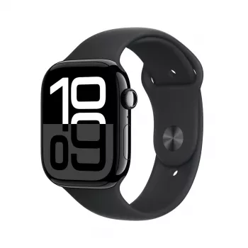 Smartwatch Apple Watch Series 10 GPS 46mm Aluminiowa koperta w kolorze Jet Czarny z czarnym paskiem sportowym – S/M