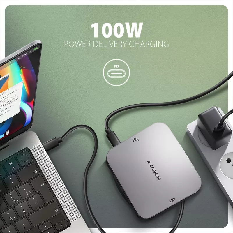 Axagon HMC-UFO USB-C Hub M.2 SATA/NVMe 1 Gbit/s Ethernet 384 kHz Audio Wired USB 3.2 Gen 2 (3.1 Gen 2) Type-C Czarny