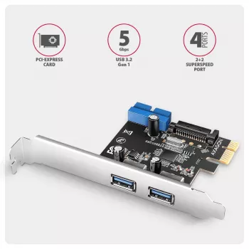Axagon PCEU-232RS Kontroler PCIe 2x zewn. + 2x wewn. USB 5Gbps
