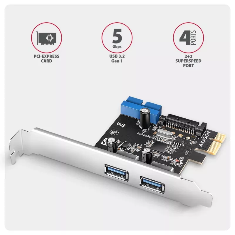 Axagon PCEU-232RS Kontroler PCIe 2x zewn. + 2x wewn. USB 5Gbps