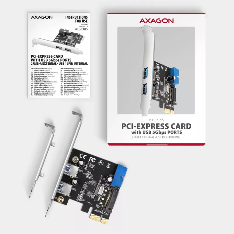 Axagon PCEU-232RS Kontroler PCIe 2x zewn. + 2x wewn. USB 5Gbps