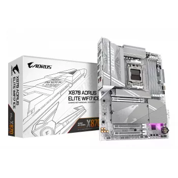 Płyta główna GIGABYTE X870 AORUS ELITE WIFI7 ICE - obsługuje procesory AMD Ryzen 9000, 16+2+2 fazy cyfrowego VRM, do 8200 MHz DDR5 (OC), 3xPCIe 5.0 + 1xPCIe 4.0, Wi-Fi 7, 2,5GbE LAN, USB 4