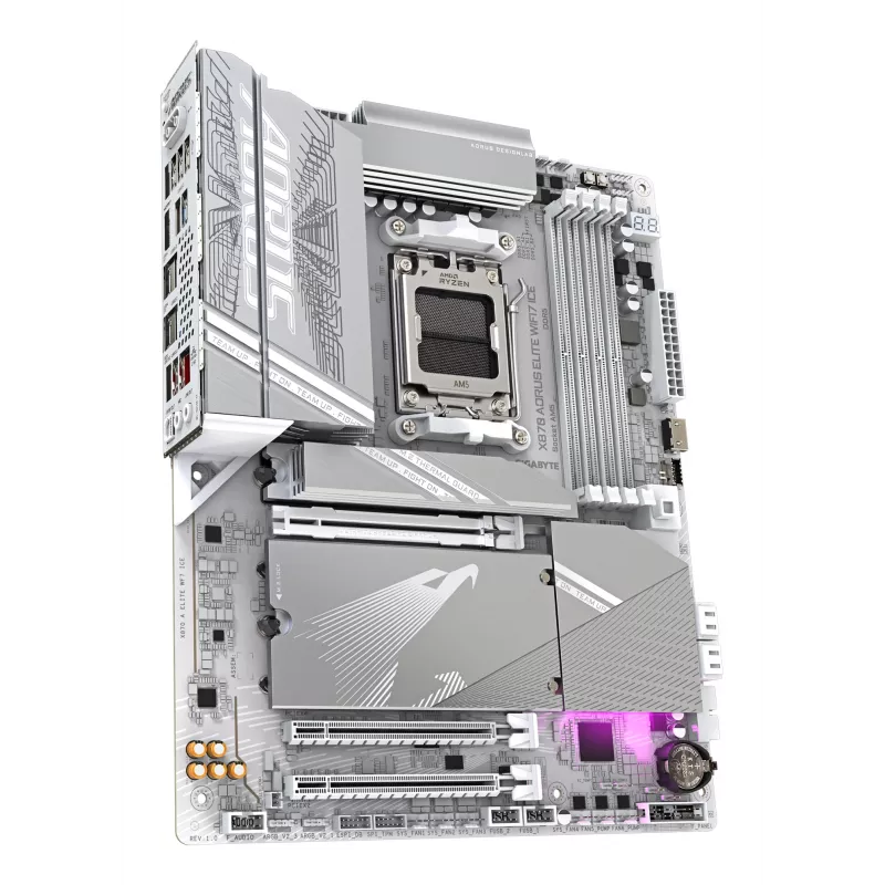 Płyta główna GIGABYTE X870 AORUS ELITE WIFI7 ICE - obsługuje procesory AMD Ryzen 9000, 16+2+2 fazy cyfrowego VRM, do 8200 MHz DDR5 (OC), 3xPCIe 5.0 + 1xPCIe 4.0, Wi-Fi 7, 2,5GbE LAN, USB 4