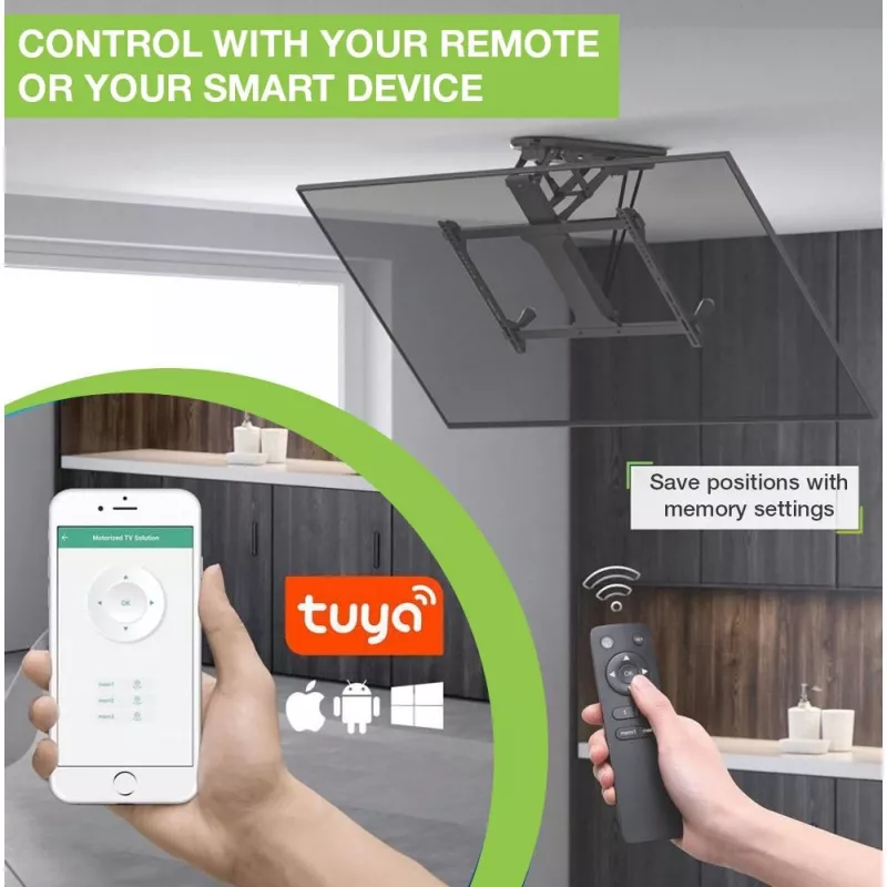 Techly Zmotoryzowany obrotowy uchwyt sufitowy do telewizora z integracją inteligentnego domu dla telewizorów od 32 do 70 cali