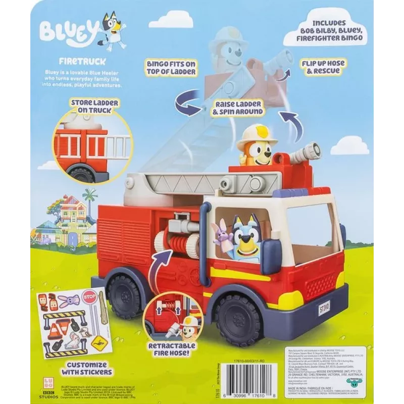 Moose Toys Bluey Wóz Strażacki, wóz strażacki, 3 lata, plastik, wielokolorowy, czerwony
