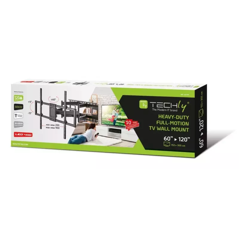 Techly cienki Wall Bracket for 60-120 inch LCD LED TV Czarny Maximum weight capacity 120 kg