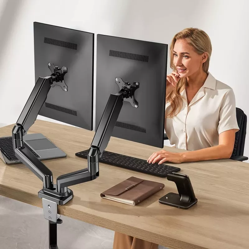 Techly ICA-LCD 462B uchwyt biurkowy na monitor, sprężyna gazowa, 17–32 cali (43,2–81,3 cm), 9 kg, VESA 75x75/100x100, czarny