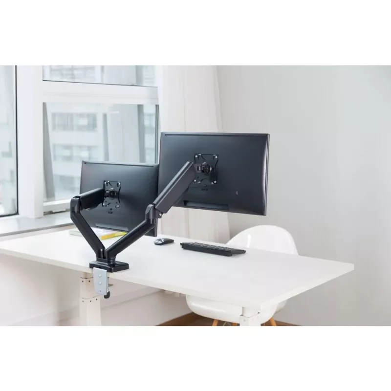 Techly ICA-LCD 462B uchwyt biurkowy na monitor, sprężyna gazowa, 17–32 cali (43,2–81,3 cm), 9 kg, VESA 75x75/100x100, czarny