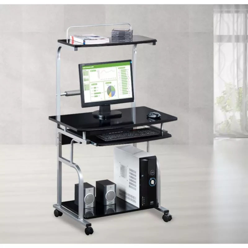 Techly Compact Multi-Function Computer Desk, Glossy Czarny ICA-TB 7800BK