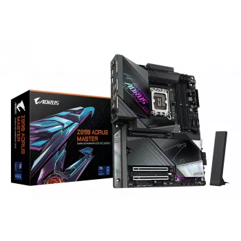 Płyta główna GIGABYTE Z890 AORUS MASTER – obsługuje procesory Intel Core Ultra (seria 2), 18+1+2-fazowy VRM, DDR5 do 9500 MHz (OC), 2xPCIe 5.0 + 3xPCIe 4.0, Wi-Fi 7, LAN 10GbE, Thunderbolt 4