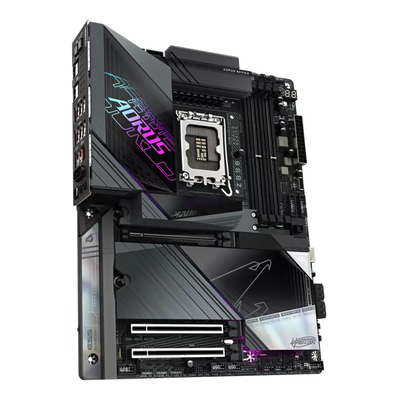 Płyta główna GIGABYTE Z890 AORUS MASTER – obsługuje procesory Intel Core Ultra (seria 2), 18+1+2-fazowy VRM, DDR5 do 9500 MHz (OC), 2xPCIe 5.0 + 3xPCIe 4.0, Wi-Fi 7, LAN 10GbE, Thunderbolt 4