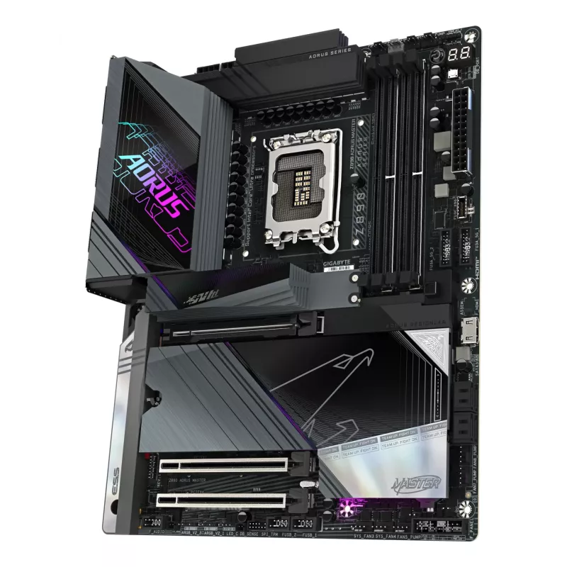Płyta główna GIGABYTE Z890 AORUS MASTER – obsługuje procesory Intel Core Ultra (seria 2), 18+1+2-fazowy VRM, DDR5 do 9500 MHz (OC), 2xPCIe 5.0 + 3xPCIe 4.0, Wi-Fi 7, LAN 10GbE, Thunderbolt 4