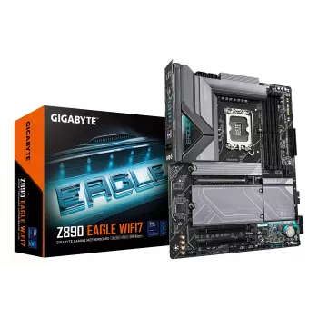 Płyta główna GIGABYTE Z890 EAGLE WIFI7 — obsługuje procesory Intel Core Ultra (serii 2), 14+1+2-fazowy VRM, do 8800 MHz DDR5 (OC), 1xPCIe 5.0 + 3xPCIe 4.0, Wi-Fi 7, LAN 2,5GbE, USB 4
