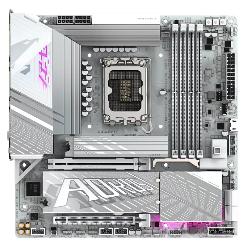 Płyta główna GIGABYTE Z890M AORUS ELITE WIFI7 ICE - obsługa procesorów Intel Core Ultra (Seria 2), 12+1+2 faz VRM, do 8800 MHz DDR5 (OC), 1xPCIe 5.0 + 2xPCIe 4.0, Wi-Fi 7, LAN 2,5 GbE, USB 4