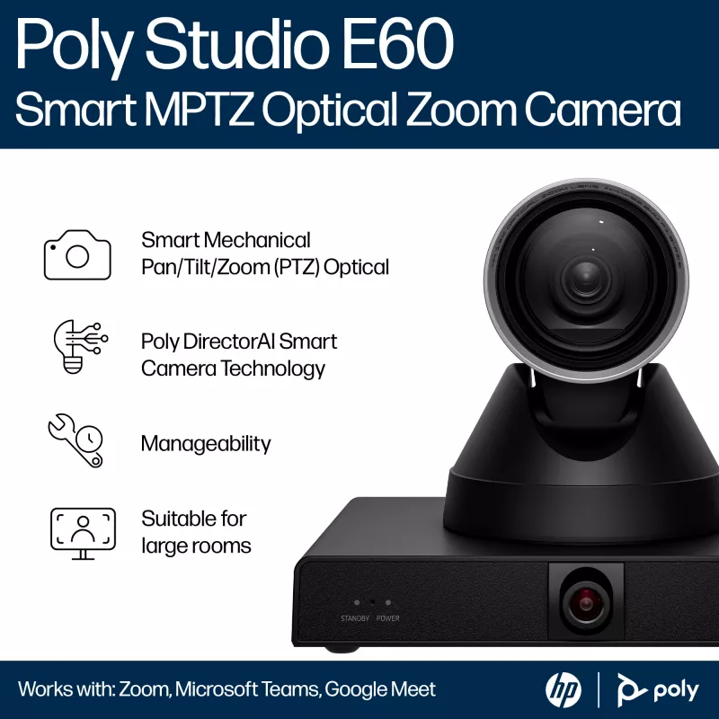HP Poly Studio E60 Smart Camera 4K MPTZ z 12-krotnym zoomem optycznym