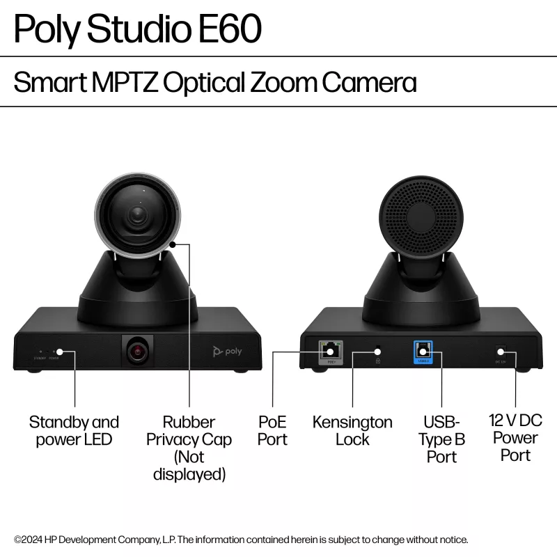 HP Poly Studio E60 Smart Camera 4K MPTZ z 12-krotnym zoomem optycznym