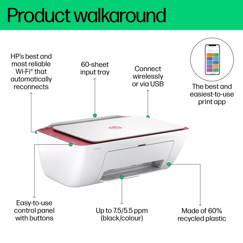 HP DeskJet 2823e Bezprzewodowa kolorowa drukarka wielofunkcyjna, kopiarka, skaner