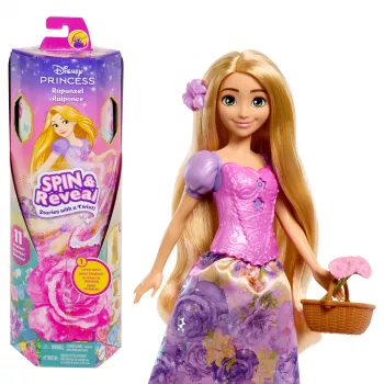 Disney Princess Spin & Reveal Lalka modowa Roszpunka i akcesoria z 11 niespodziankami