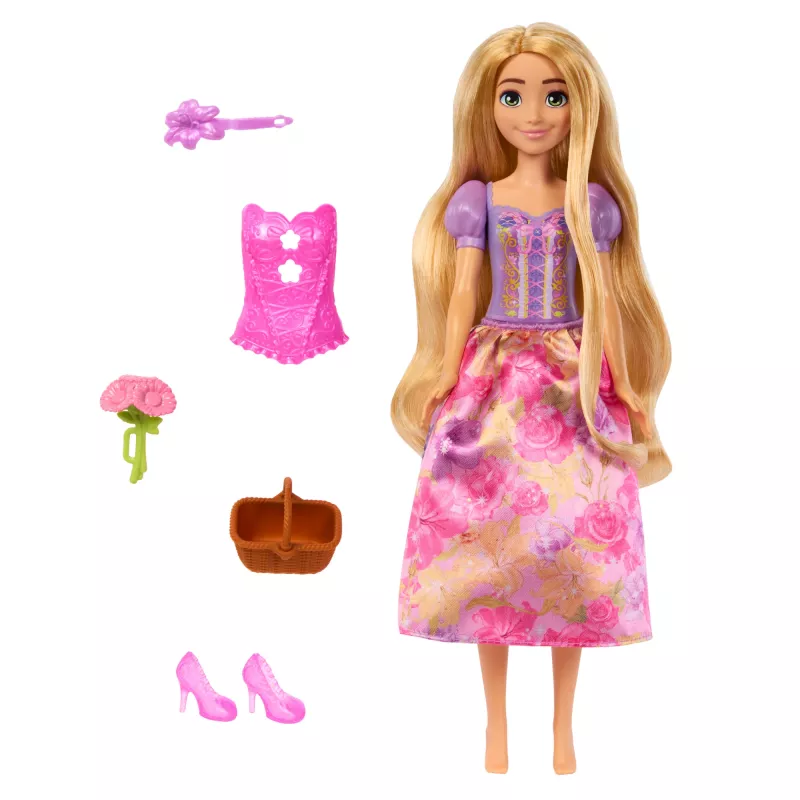 Disney Princess Spin & Reveal Lalka modowa Roszpunka i akcesoria z 11 niespodziankami