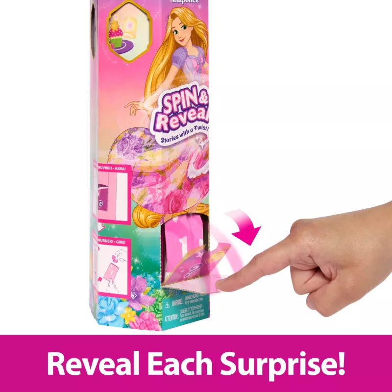 Disney Princess Spin & Reveal Lalka modowa Roszpunka i akcesoria z 11 niespodziankami