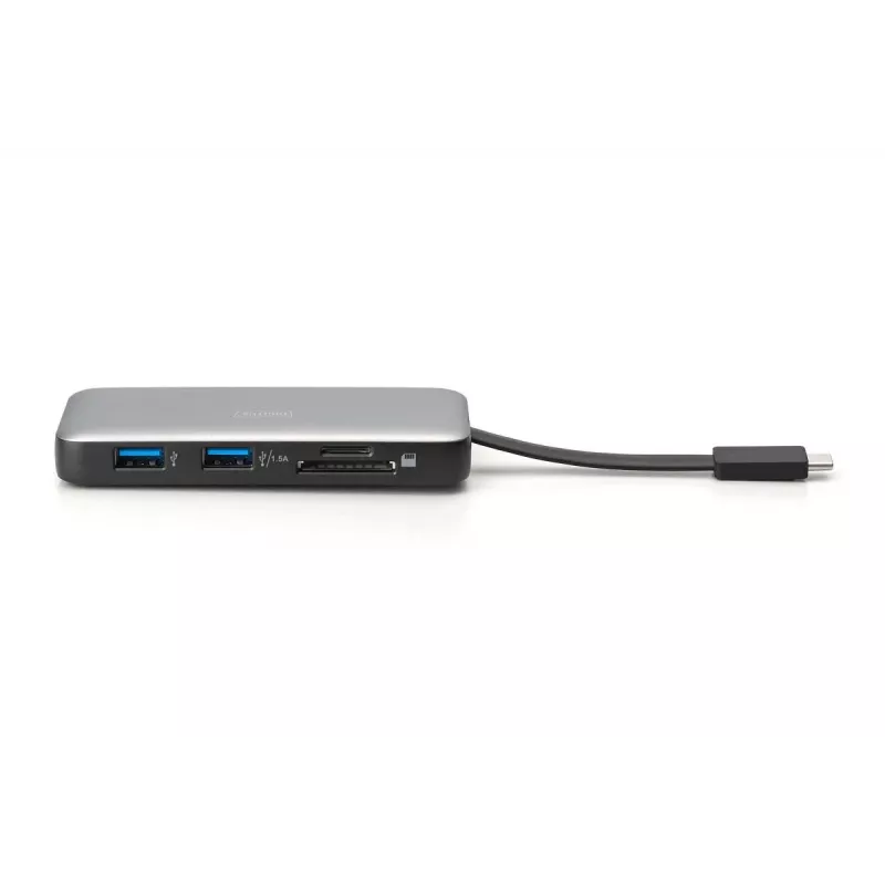 DIGITUS USB-C Travel Docking Station, 7-Port - HDMI / 2x USB-A 3.2 Gen 1 / GbE / SD / MicroSD - 100W USB-C Power Delivery