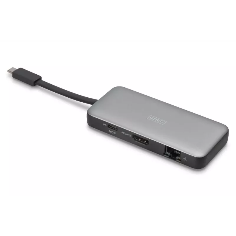 DIGITUS USB-C Travel Docking Station, 7-Port - HDMI / 2x USB-A 3.2 Gen 1 / GbE / SD / MicroSD - 100W USB-C Power Delivery