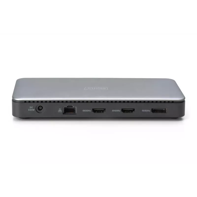 Stacja dokująca DIGITUS USB-C, 11-portowa - 2x HDMI / DP / 2x USB-A 3.2 Gen 2 / USB-C 3.2 Gen 2 / GbE / SD / MicroSD / DC-Jack - maks. 150 watów / 3,5 mm