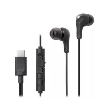 Słuchawki douszne przewodowe JVC HA-FR9UC z USB-C, przetworniki 9,2 mm, 5–22000 Hz, mikrofon i panel sterowania na przewodzie, kabel 1,2 m, kolor czarny