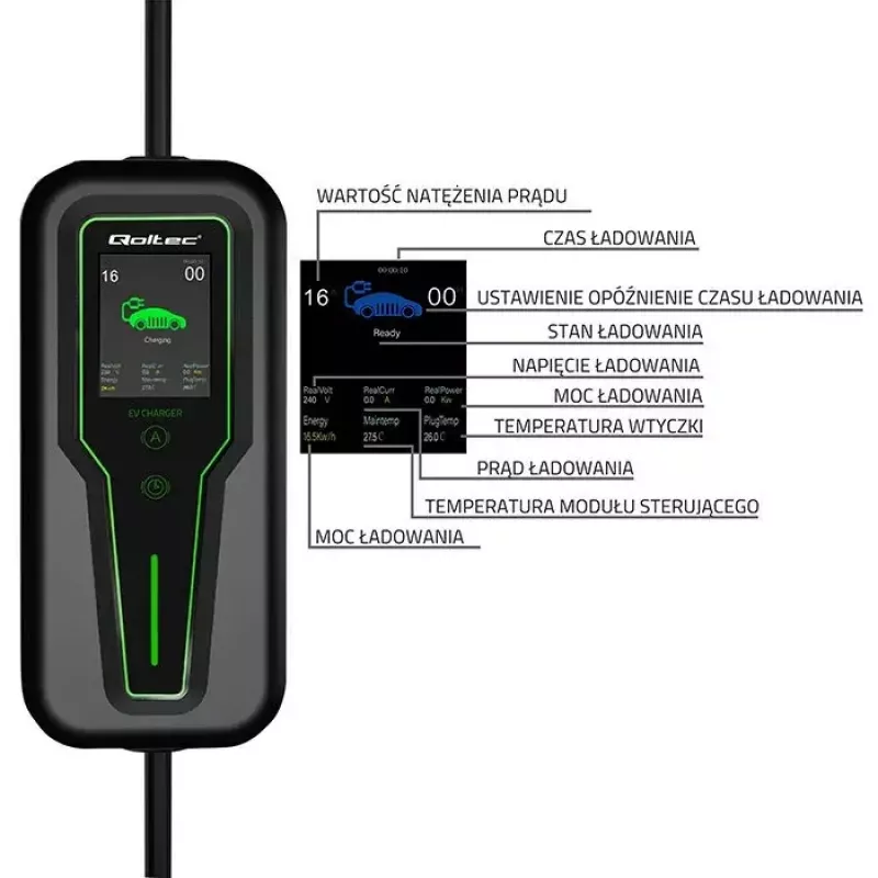 Mobilna ładowarka EV QOLTEC 52467 Typ 2, 11 kW, 3-fazowa