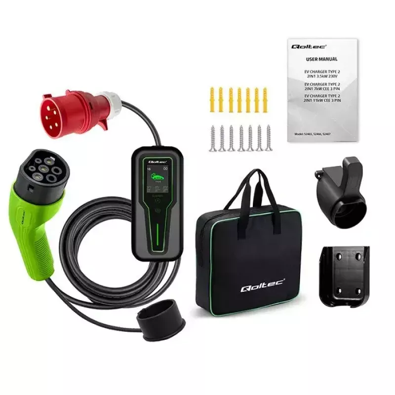 Mobilna ładowarka EV QOLTEC 52467 Typ 2, 11 kW, 3-fazowa