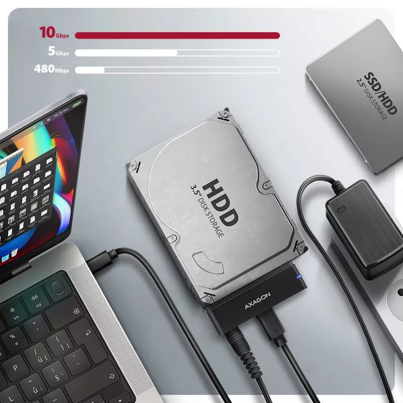 Axagon ADSA-FPX USB-C 10Gbps FAST PORT X adapter dla dysków SSD/HDD 2,5 inch/3,5 inch