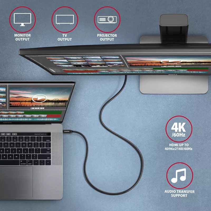Axagon BUCM32-CM05AB SPEED+ USB-C <> USB 20Gbps/100W kabel 0.5 m