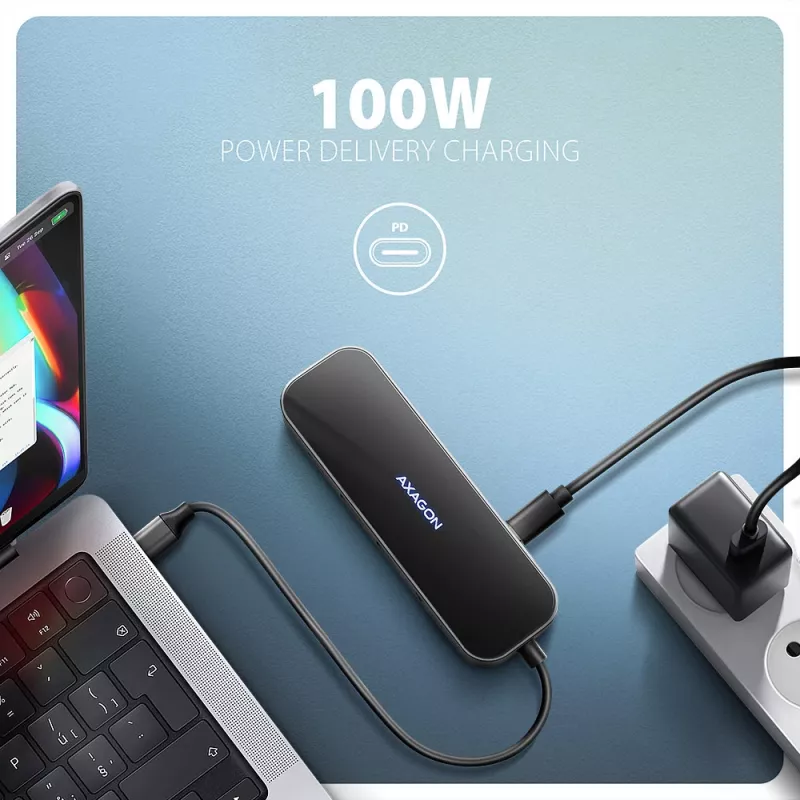 Axagon HMC-6GLN USB 5Gbps hub, 2x USB-A, USB-C, HDMI 4k/60Hz, RJ-45, PD 100W, kabel USB-C