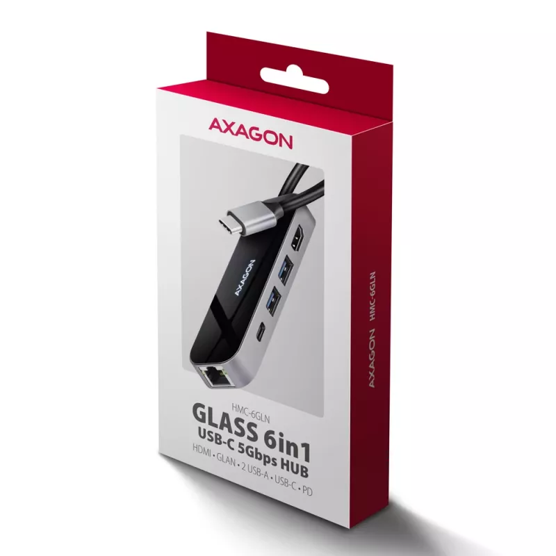 Axagon HMC-6GLN USB 5Gbps hub, 2x USB-A, USB-C, HDMI 4k/60Hz, RJ-45, PD 100W, kabel USB-C