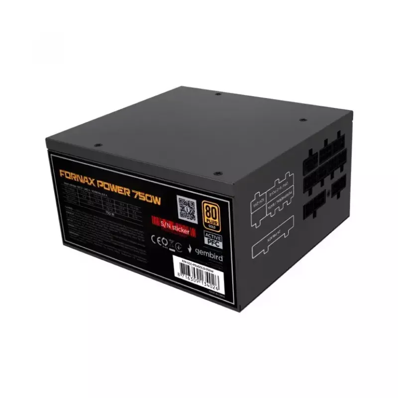 Zasilacz GEMBIRD Fornax Power 750W ATX 80 PLUS Gold modularny wentylator 12 cm EPS 4+4pin PCIe 6+2pin złącza SATA