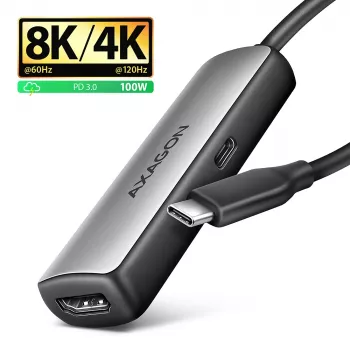 Axagon RVC-HI8KPD, adapter USB-C -> HDMI 2.1, 8K/60Hz, 4K/144Hz, HDR10+, PD100W