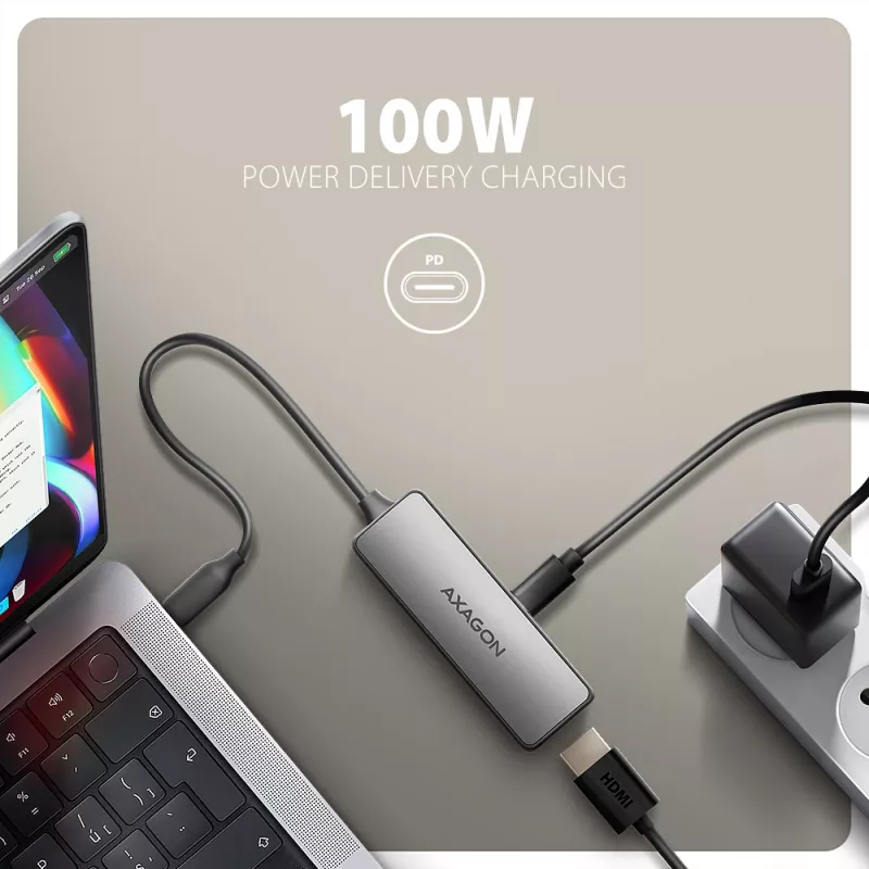 Axagon RVC-HI8KPD, adapter USB-C -> HDMI 2.1, 8K/60Hz, 4K/144Hz, HDR10+, PD100W