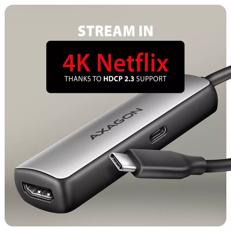 Axagon RVC-HI8KPD, adapter USB-C -> HDMI 2.1, 8K/60Hz, 4K/144Hz, HDR10+, PD100W