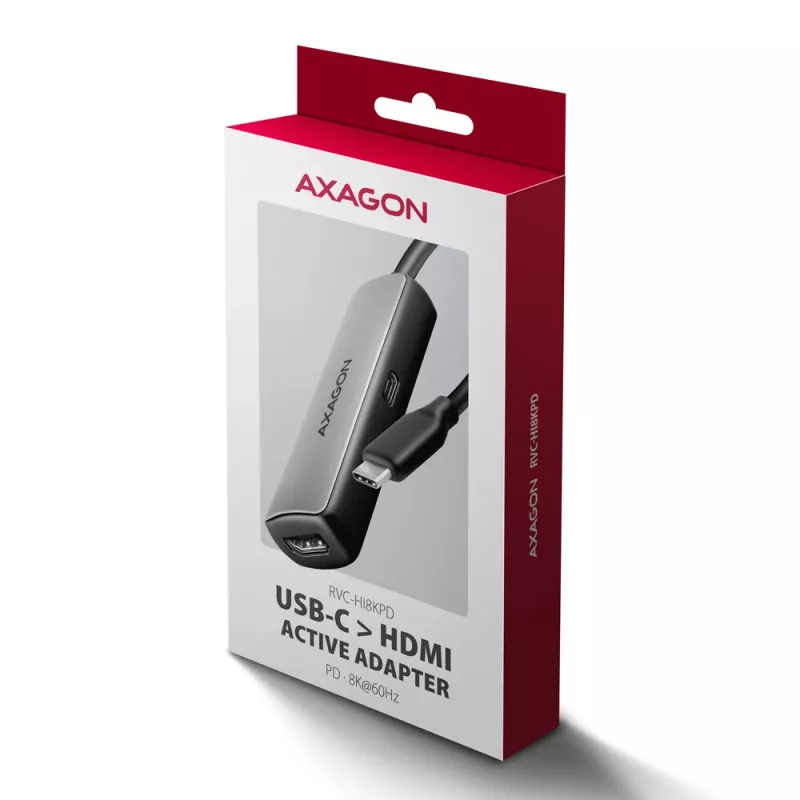 Axagon RVC-HI8KPD, adapter USB-C -> HDMI 2.1, 8K/60Hz, 4K/144Hz, HDR10+, PD100W