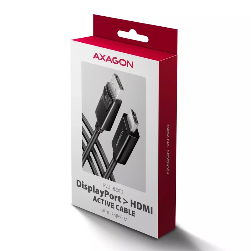 Axagon RVD-HI20C2 DisplayPort -> HDMI 2.0b kabel 1.8m, 4K/60Hz