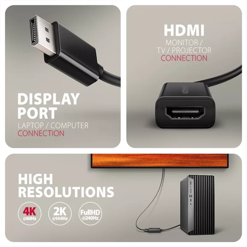 Axagon RVD-HI20N Adapter DisplayPort -> HDMI 2.0b, 4K/60Hz